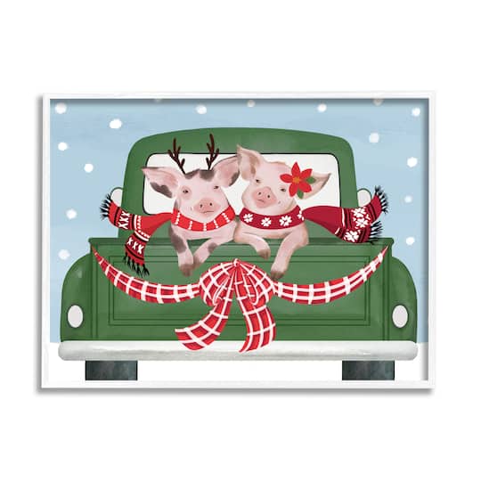 Stupell Industries Farmhouse Pigs Green Holiday Truck Framed Giclee Art